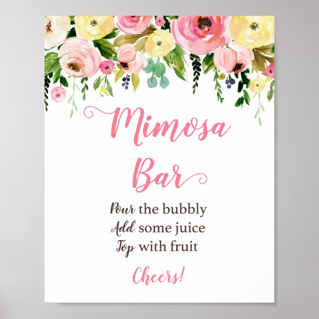 Pink und Gelb Mimosa Bar Zeichen Poster (Vorne)