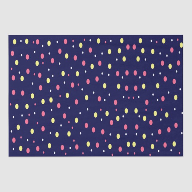 Pink und Gelb Polka Punkte auf Navy Blue Seidenpapier (Vorderseite)