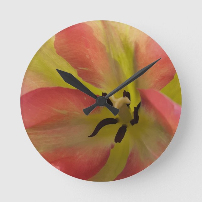 Pink und Gelb  Runde Wanduhr (Vorderseite)