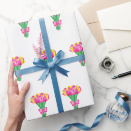Pink und gelb Tulip Bouquet Umschlagpapier Geschenkpapier