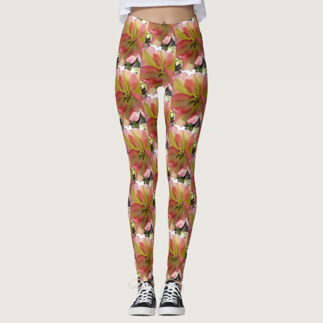 Pink und Gelb Tulip Leggings (Vorderseite)