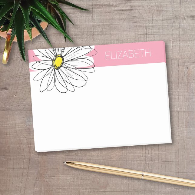 Pink und gelber weißer Sehnenunterdruck, benutzerd Post-it Klebezettel (Personalized post-it notes with a monogram and whimsical daisy drawing - low quantity available)