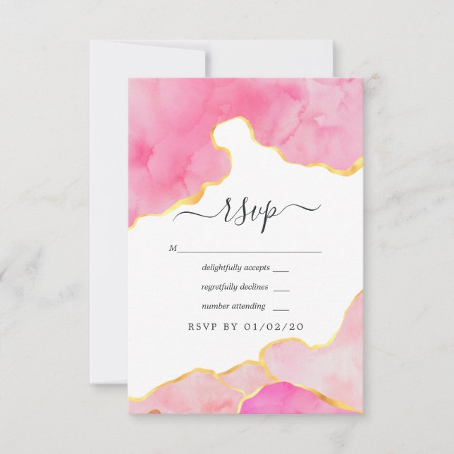 Pink und Gold Agate Hochzeit RSVP Karte (Vorderseite)