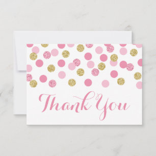 Pink und Gold Baby Dusche Danke, Cards flach Dankeskarte