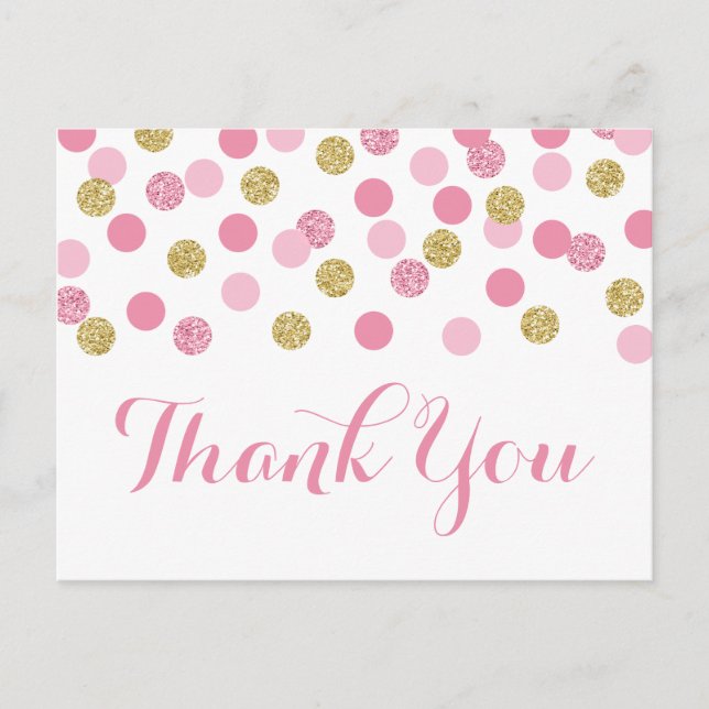 Pink und Gold Baby Dusche Danke Postcard Postkarte (Vorderseite)