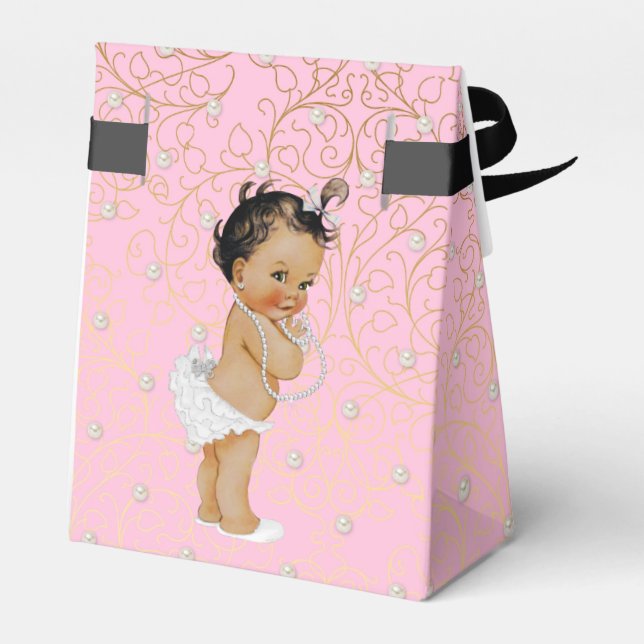 Pink und Gold Baby Dusche Gefallen Zelt Geschenkschachtel (Rückseite)