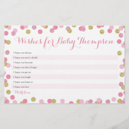 Pink und Gold Baby Dusche Wünsche für Babykarten