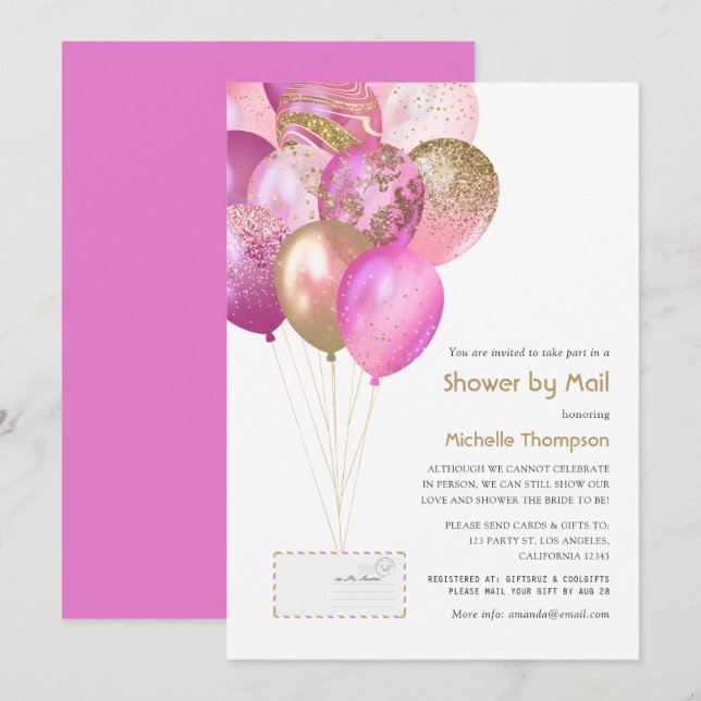 Pink und Gold Baby oder Brautparty per Mail Einladung (Vorne/Hinten)