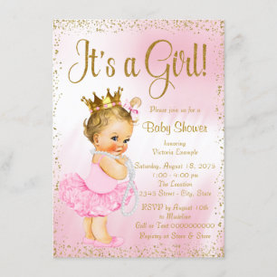 Pink und Gold Ballerina Tutu Pearl Baby Dusche Einladung