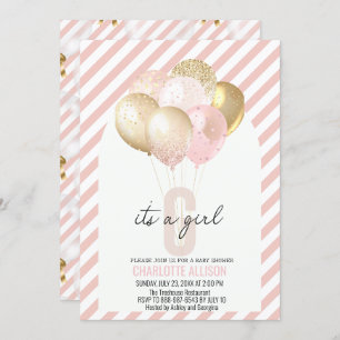 Pink und Gold Balloons Babydusche Einladung