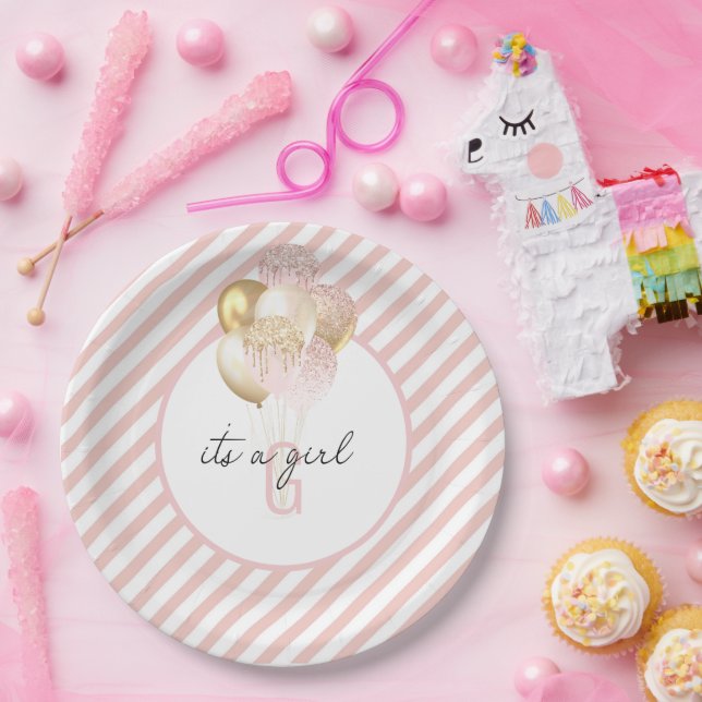 Pink und Gold Balloons Babydusche Pappteller (Party)