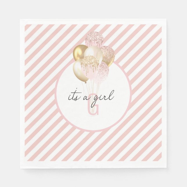 Pink und Gold Balloons Babydusche Serviette (Vorderseite)