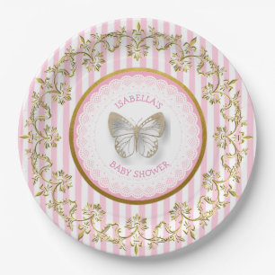 Pink und Gold Butterfly Babydusche Teller