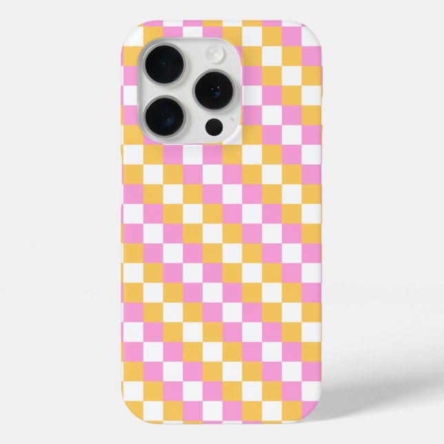 Pink und Gold Checkerboard Case-Mate iPhone Hülle (Rückseite)