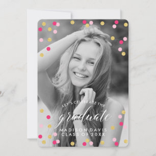 Pink und Gold Confetti Chalkboard Foto Abschluss Einladung