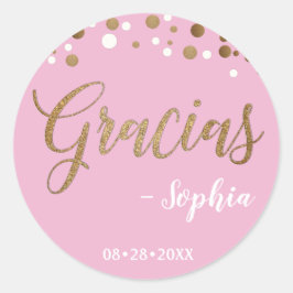 Pink und Gold Confetti Gracias Danke Geburtstag Runder Aufkleber