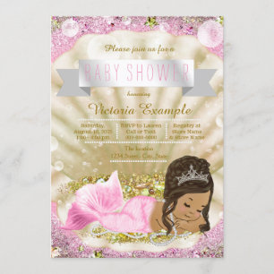 Pink und Gold Ethnic Mermaid Babydusche Einladung