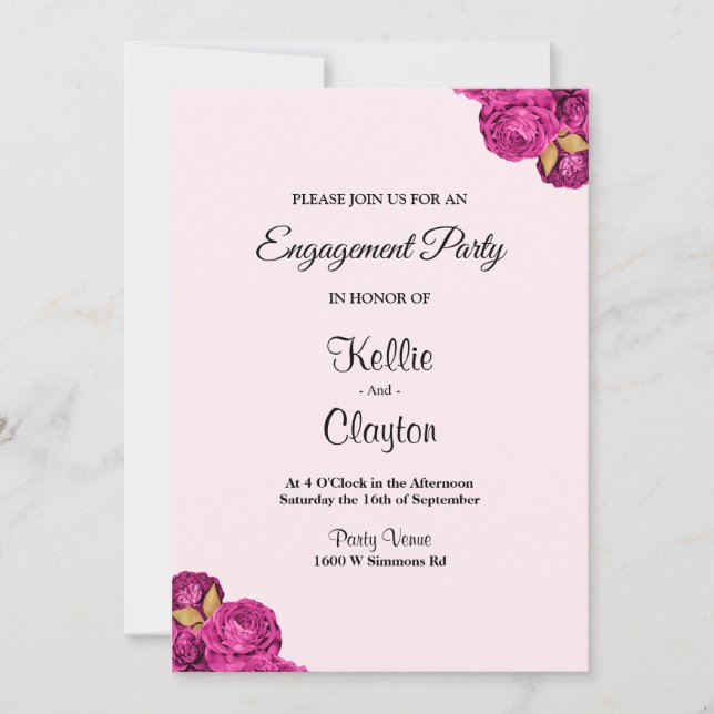 Pink und Gold-Flora-Engagement-Partei Einladung (Vorderseite)