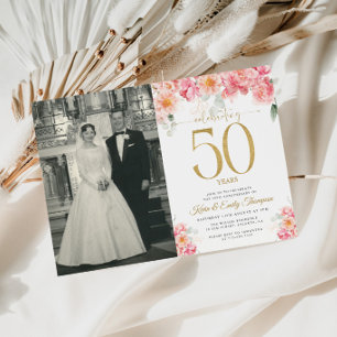 Pink und Gold Floral 50 Jahre alt Einladung