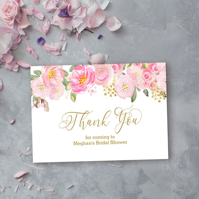 Pink und Gold Floral Gold Kalligraphie Vielen Dank Begleitkarte (Pretty thank you card from my Pink and Gold Watercolor Floral Collection)