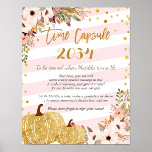 Pink und Gold Floral Pumpkin Time Kapsel Poster