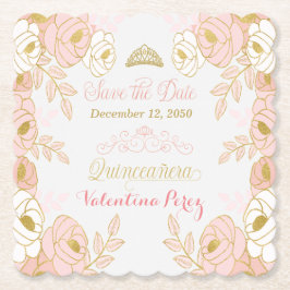PInk und Gold Floral Quinceanera Save the Date Untersetzer