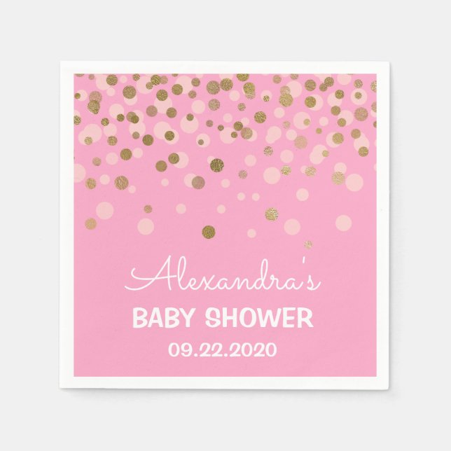 Pink und Gold Foil Confetti Kinderdusche Serviette (Vorderseite)