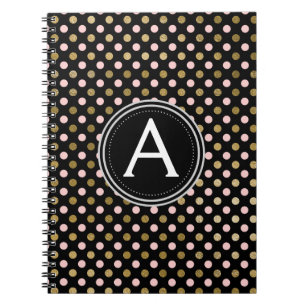 Pink und Gold Foil Monogram Polka Dot Notebook Notizblock