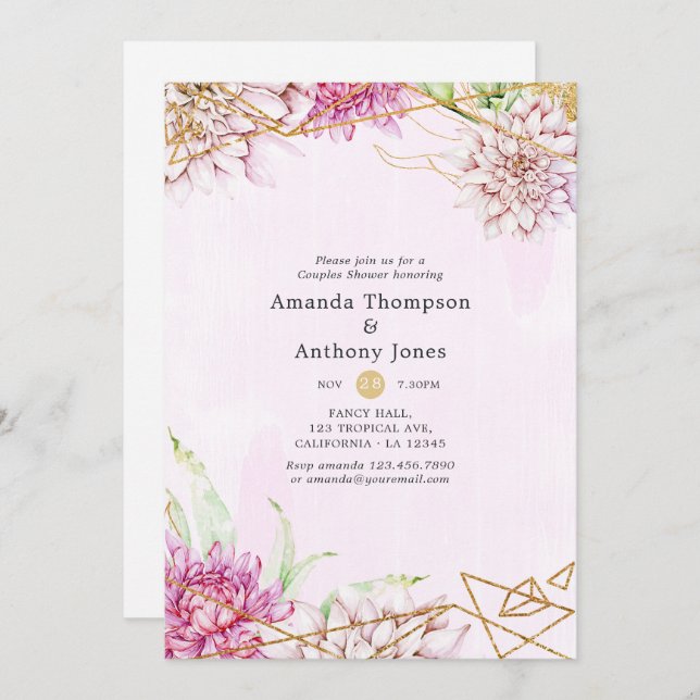 Pink und Gold Geometrische Paare Dusche Einladung (Vorne/Hinten)