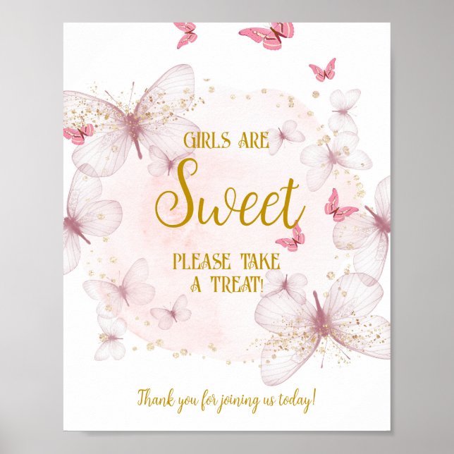 Pink und Gold Girl Babydusche Dessert Tafelschild Poster (Vorne)
