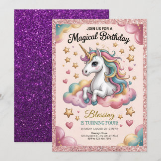 Pink- und Gold-Glitter-Party Einladung