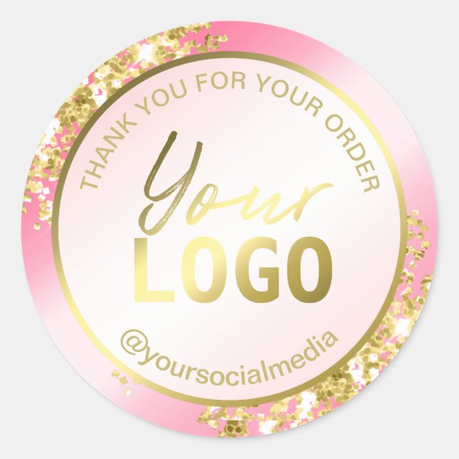 Pink und Gold Glitzer Danke Paket Runder Aufkleber (Vorderseite)