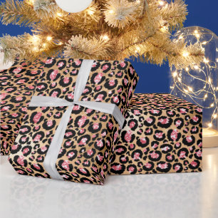 Pink und Gold Glitzer Glam Leopard Spots Muster Geschenkpapier