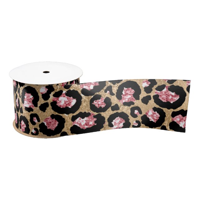Pink und Gold Glitzer Glam Leopard Spots Muster Satinband (Spule)