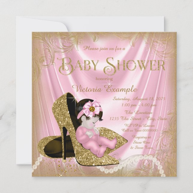 Pink und Gold Glitzer Showdusche Pearl Baby Dusche Einladung (Vorderseite)