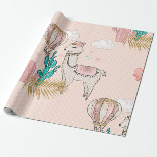 Pink und Gold Glitzer Wüste Steampunk Llama Geschenkpapier