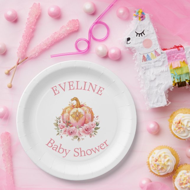 Pink und Gold Halloween Little Pumpkin Baby Dusche Pappteller (Party)