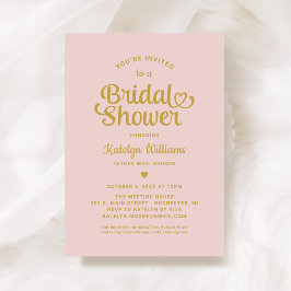 Pink und Gold Heart Script Hochzeitsschrift Brautp Einladung