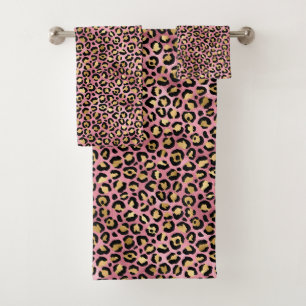 Pink und Gold Leopard Serie Design 15 Badhandtuch Set