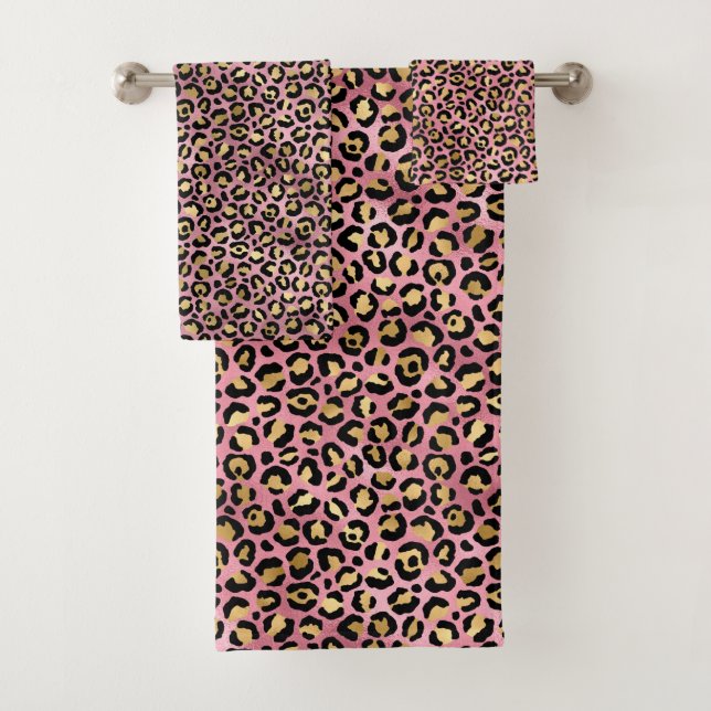 Pink und Gold Leopard Serie Design 15 Badhandtuch Set (Insitu)