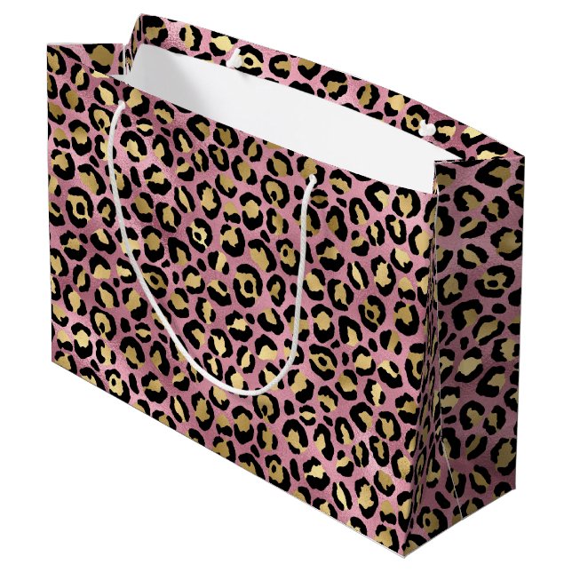 Pink und Gold Leopard Serie Design 15 Große Geschenktüte (Rückseite Schrägansicht)