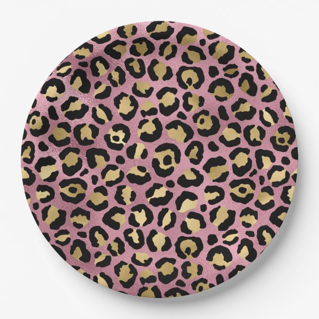 Pink und Gold Leopard Serie Design 15 Pappteller (Vorderseite)