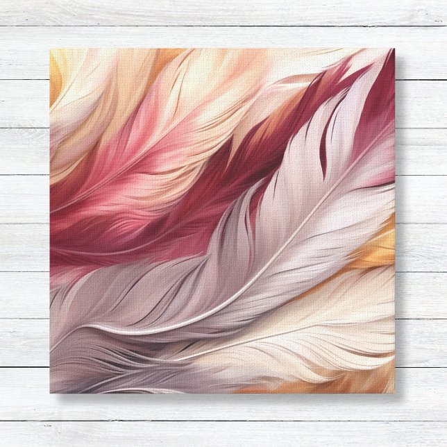 Pink und Gold Luxurious Feathers Pattern Leinwanddruck (Pink Gold White Burgundy Feathers Pattern - Luxury Canvas Wal Art)