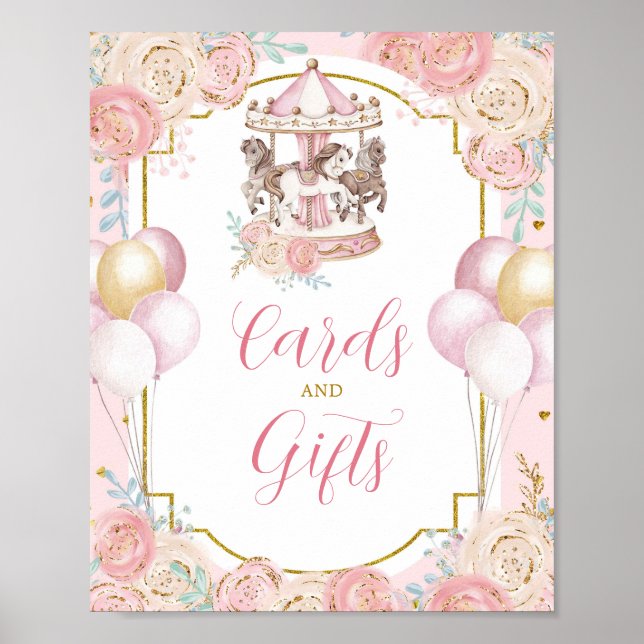 Pink und Gold Magic Carousel Cards und Geschenksze Poster (Vorne)