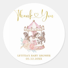 Pink und Gold Magic Carousel Danke Aufkleber