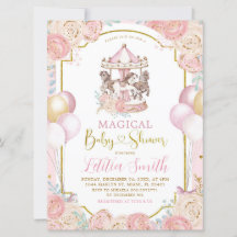 Pink und Gold Magical Carousel Baby Dusche einlade