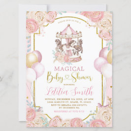 Pink und Gold Magical Carousel Baby Dusche einlade Einladung