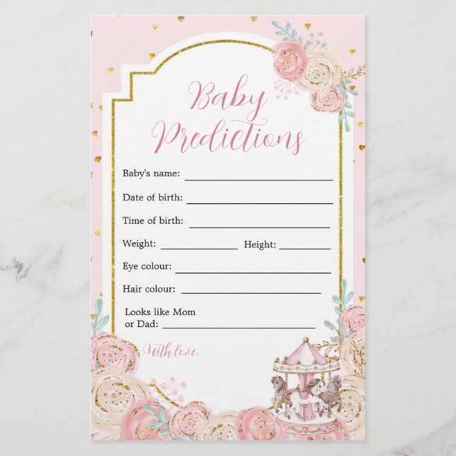Pink und Gold Magical Carousel Baby Vorhersagen (Vorderseite)