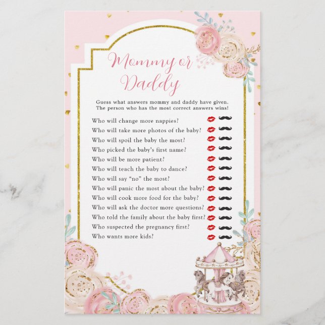 Pink und Gold Magical Carousel Mommy oder Daddy (Vorderseite)