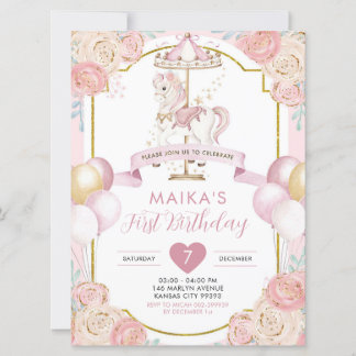 Pink und Gold Magical Girl Karussell Geburtstag Einladung
